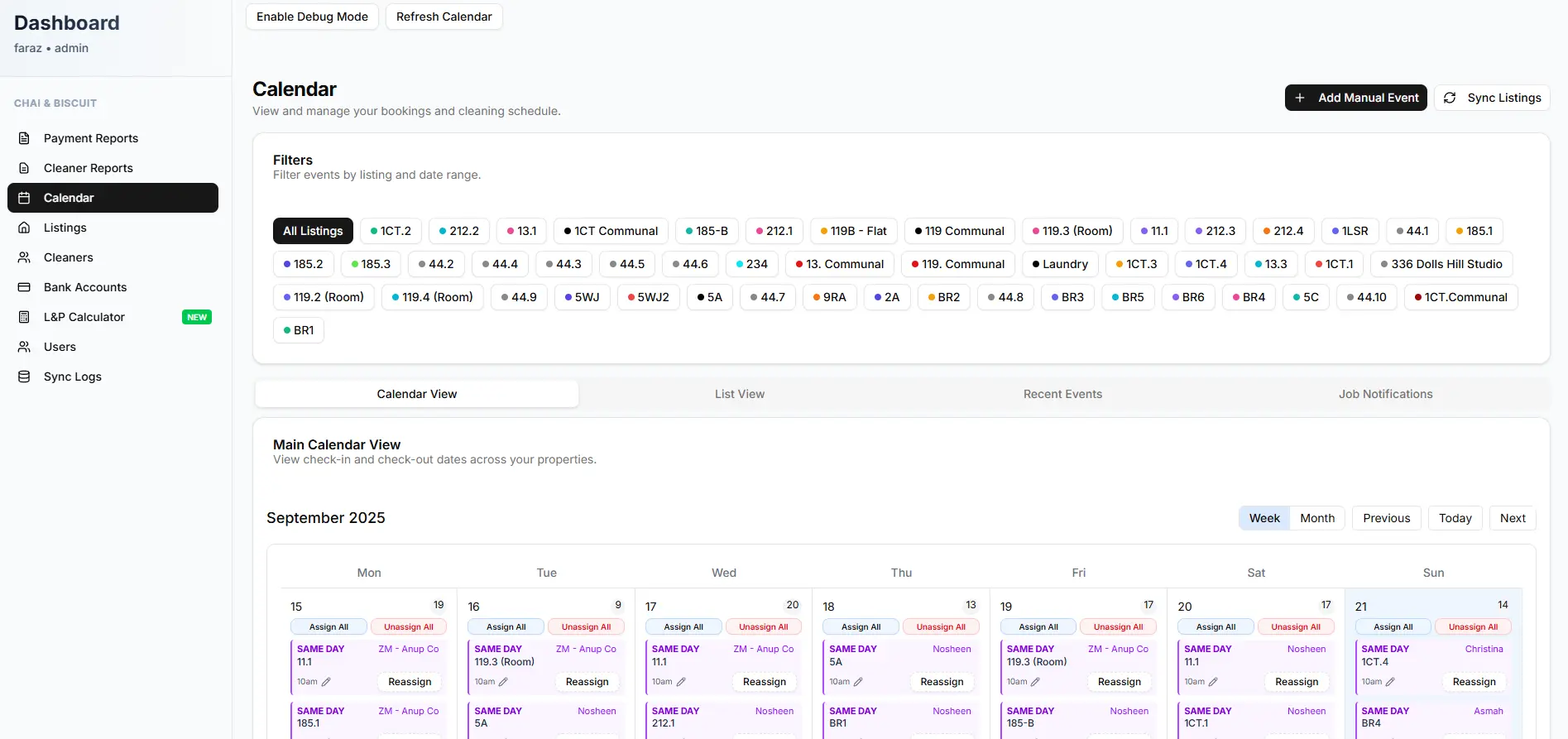 Custom Admin Dashboard for Airbnb Listings